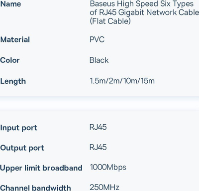 Kabllo interneti Baseus Cat6 RJ45, 2m, Gigabit, e zezë