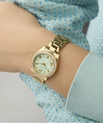 Ora dore GUESS Gold Tone Analog, 30mm, rezistente ndaj ujit 30m, ari
