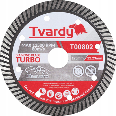 Disk diamanti Tvardy T00802 Turbo, 125mm, 22.23mm, gri