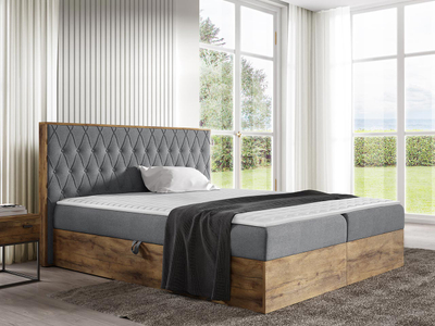 Shtrat kontinental WOOD 6 160x200 + dyshek, hirtë e errët