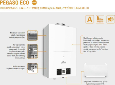 Ngrohës uji me gaz Ferroli Pegaso Eco 11 NG, 11l min, panel LCD, i bardhë