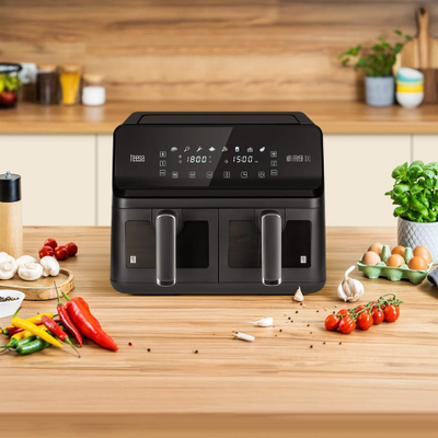 Fritezë ajri Teesa Air Fryer Dual Pot XXL, 8L, 2700W, e zezë