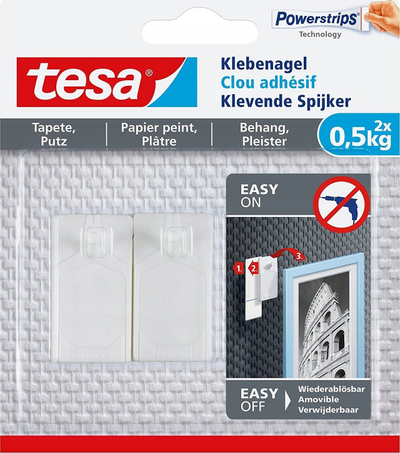 Kapëse vetëngjitëse Tesa 77772, set 2 copë, pa shpim, të bardha