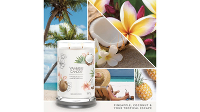 Qiri aromatik Yankee Candle Coconut Beach Signature Large Tumbler, 567g, era frutash tropikale, i bardhë