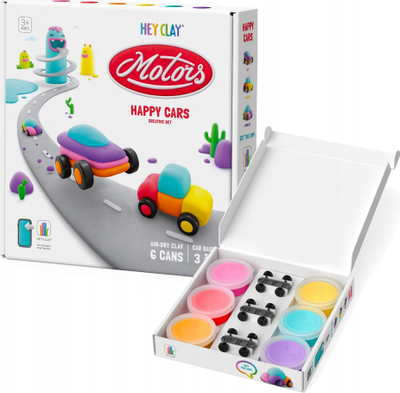 Set plasteline TM Toys Hey Clay Happy Cars, modele makina, shumëngjyrësh
