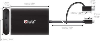 Adapter video Club 3D USB C A në 2x HDMI, 4K, i zi
