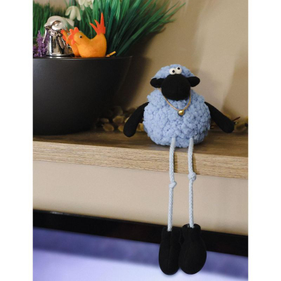 Figurinë dekorative Saska, qengj i ulur, set 10cm 25cm, prej tekstili, blu
