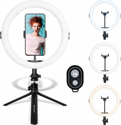 Кружна ламба Ring Light AgfaPhoto AGFA ARL11, 11\", 120 LED, со трипод и далечински управувач, бела