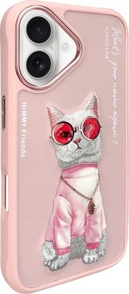 Futera telefoni për iPhone 16 6.1", me mace Nimmy Glasses, rozë