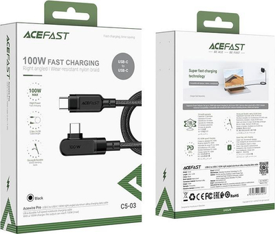 Kabllo Acefast USB C në USB C, 2m, 100W PD, e zezë