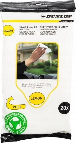 Shalleta të lagura për xhama Dunlop Lemon, 20 copë, aromë limoni