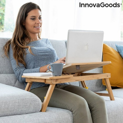 Tavolinë palosëse bambu InnovaGoods Lapwood, lartësi e rregullueshme, portative, ngjyrë natyrale
