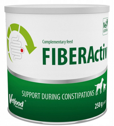 Suplemente tretëse Vetfood FIBERActiv për qen dhe mace, pluhur, 250g, e bardhë