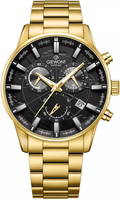 Машки часовник Giewont Chronograph GW4580 B4, сафирно стакло, црно злато