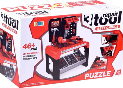 Punëtori lodër Puzzle IW166, set veglash 46 copë, lartësi 57.5 cm, e kuqe