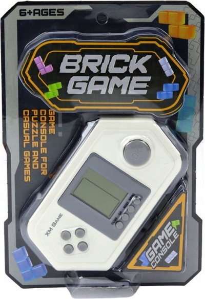 Konzolë portabel lojrash XM Game Brick Game, ekran LCD, për kalamaj 6+, gri me të bardhë