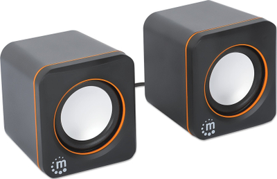 Altoparlantë Manhattan 2600 Series, 2x3W, USB me adapter USB C, të zinj me portokalli