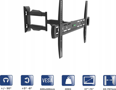 Mbajtëse muri për TV Akyga AK-MB-11, 37-75", VESA 600x400 mm, e zezë