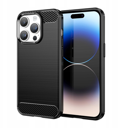 Këllëf i blinduar për telefon iPhone 14 Pro Max, TPU, fibrë karboni, i zi