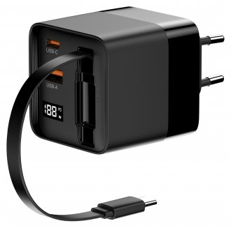 Karikues muri Newell GaN 65W, 3 porta USB, me ekran LCD, ngjyrë e zezë