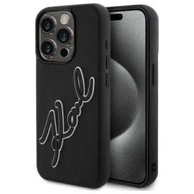 Mbulesë telefoni Karl Lagerfeld 3D Rubber Signature për iPhone 15 Pro Max, 6.7\", e zezë