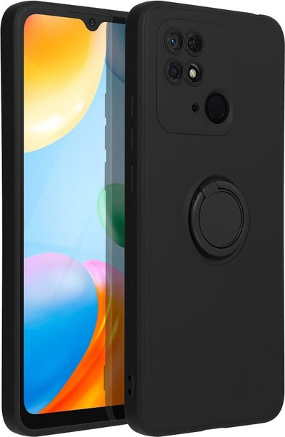 Mbrojtëse telefoni Forcell Ring për Xiaomi Redmi 10C, silikon, me unazë, e zezë