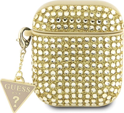 Kuti mbrojtëse Guess Hardcase Rhinestone Triangle për Apple AirPods, poliuretan, gold
