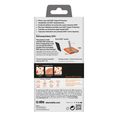Kapak telefoni SBS Back Cover për Samsung Galaxy S25 Plus, D3O, transparent