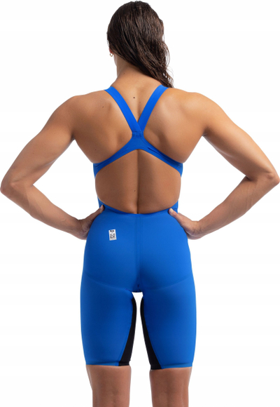 Kostum gare noti Speedo Fastskin LZR Pure Intent 2.0 Openback Kneeskin për goca, i miratuar nga FINA, blu me shkëlqim iridescent