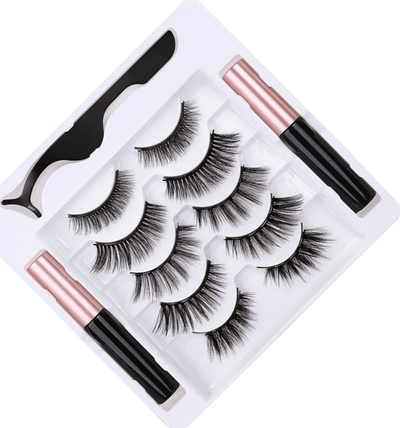 Set qerpikësh magnetikë AG851A Long, 5 palë, me eyeliner dhe pincetë, i zi