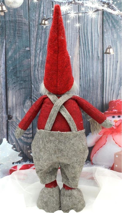 Figurinë zbukuruese Saska Christmas Adam, me këmbë teleskopike 54-62cm, gri me të kuqe