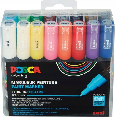 Set markerësh UNI Posca PC1MC, 16 copë, majë e rrumbullakët 0.7mm, shumëngjyrësh