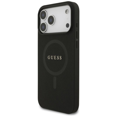 Kapak telefoni Guess Saffiano Classic Logo MagSafe, për iPhone 17 Pro Max, i zi