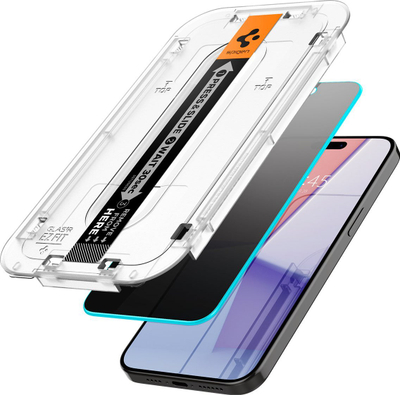 Mbrojtës ekrani Spigen Glass tR EZ Fit Privacy, 2 copë, për iPhone 15 Pro Max, transparent