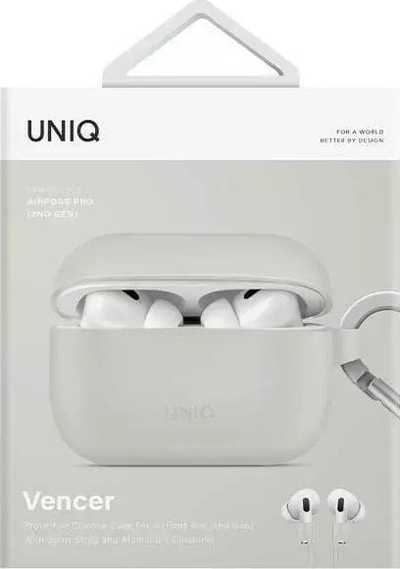 Mbështjellës për kufje Uniq Vencer, për AirPods Pro gjenerata e 2‑të, silikon, gri