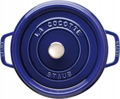 Tenxhere gize Staub Round Cocotte, 24cm, 3.8L, blu e errët