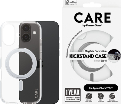 Maskë telefoni PanzerGlass 0 CARE Feature Case, për iPhone 16, MagSafe, transparente me argjend