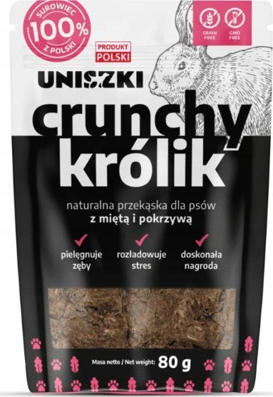 Награда за кучиња Uniszki Crunchy Rabbit, зајак со нане и коприва, без житарки, 80g