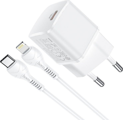 Karikues muri HOCO N10, USB-C PD 20W, kabllo USB-C në Lightning 1m, i bardhë