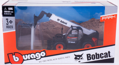 Lodër diecast Bburago Bobcat T40.180SLP Telehandler, 10cm, me pirun palete, bardh e zi