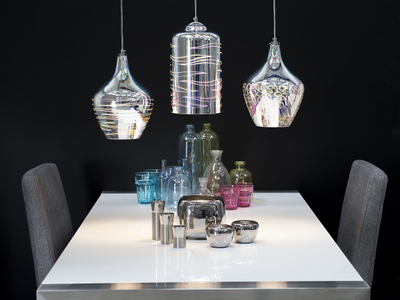 Lampë varëse Beliani Sangone, xham, shkon me LED, argjend