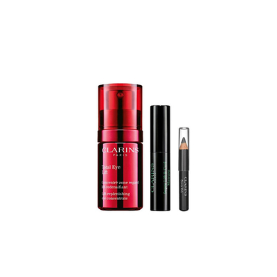 Set për sy Clarins Eye Routine With Lifting Effect, krem kundër rrudhave për zonën e syve 15 ml + maskarë për qerpikë 3 ml + laps për sy 0.39 g