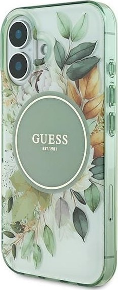Kapak telefoni Guess GUHMP16SHFWBDCEN, iPhone 16 6.1", hardcase, MagSafe, jeshile me lule