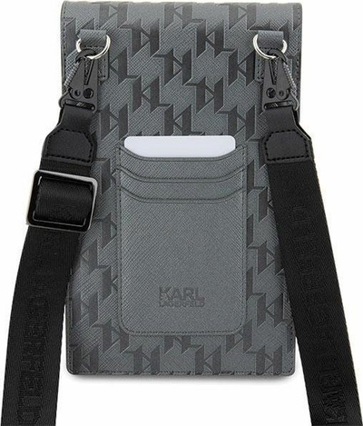 Çantë telefoni Karl Lagerfeld Phone Bag KLWBSAMSMG, për dy telefona, lëkurë eko Saffiano, ngjyrë argjendi