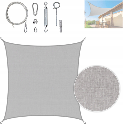 Çadër dielli HOBBYGARDEN Sun Shade Sail Square, 6x6 m, mban shiun, gri hiri