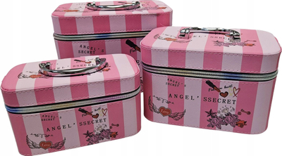 Set çanta kozmetike Extralink Angel's Secret, 3 në 1, rozë e bardhë