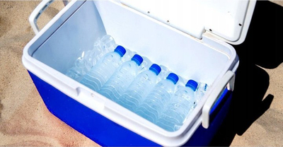 Frigorifer turistik Cooler 24L, me izolim termik, blu me të bardhë