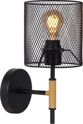 Aplik murale Lucide Baskett Vintage, 1xE27, metal dhe dru, i zi