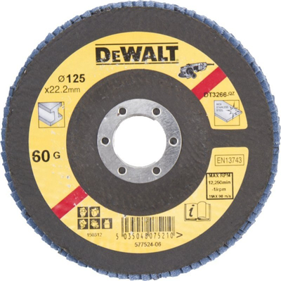 Disk flap DeWALT DT3266 QZ, 125mm, granulim 60, pako me 10 copa