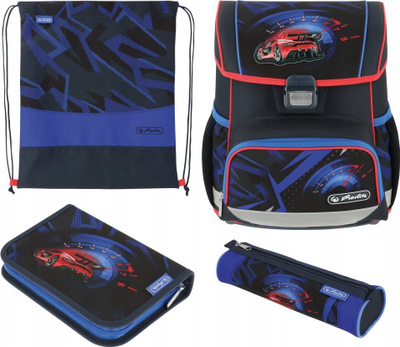 Çantë shkolle Herlitz Loop Plus High Speed, 16L, set me penar dhe çantë sporti, shumëngjyrëshe